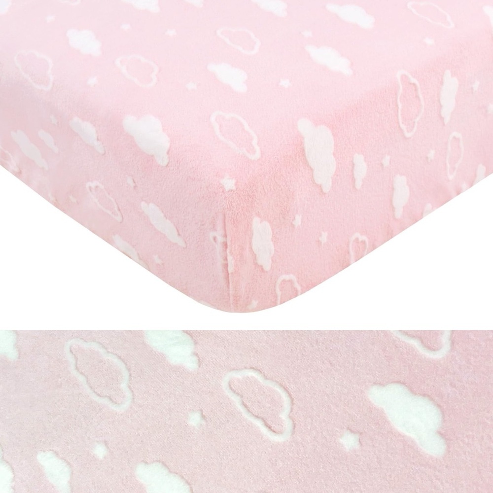 American Baby Company Heavenly Soft Chenille Fitted Crib Sheet Pink 3D Cloud